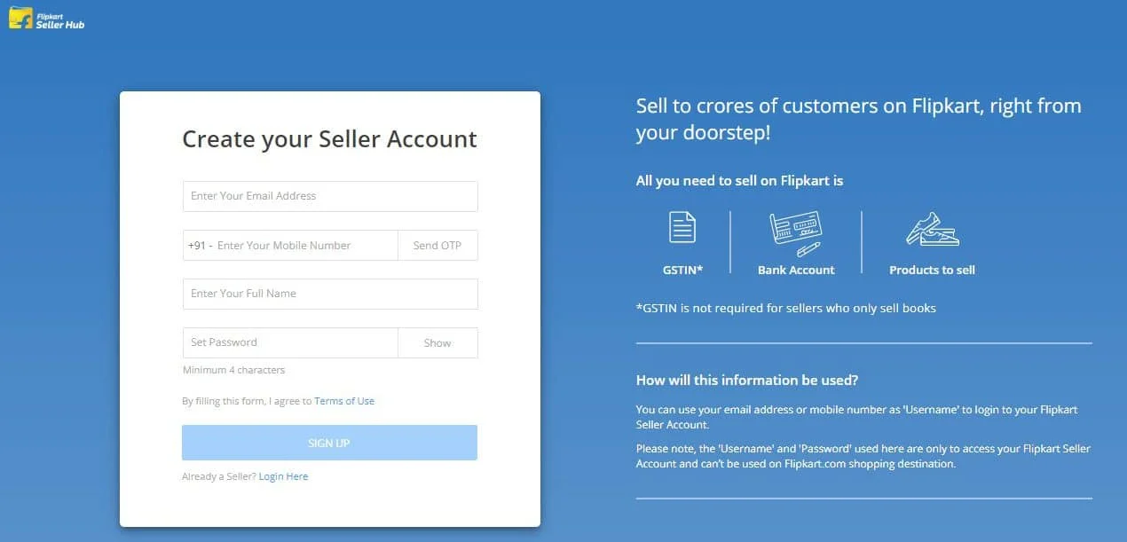 Flipkart Seller Login Process